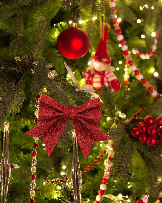 Fundite de Crăciun set de 12 glitter decorațiune – roșu [2]