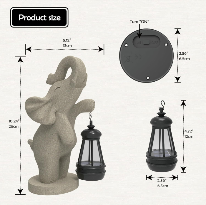 Decoratiune de gradina, terasa, balcon cu LED-uri si panou solar 26 cm, elefant [1]