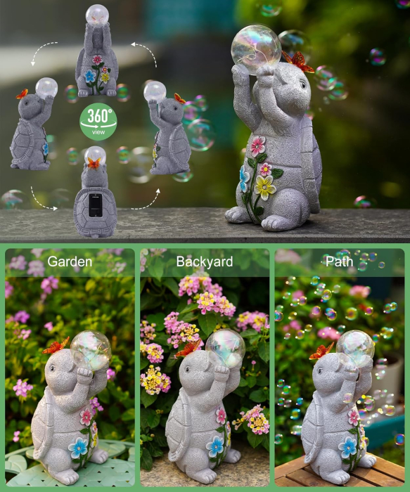 Decoratiune de gradina, terasa, balcon cu LED-uri si panou solar 26 cm, testoasa [4]