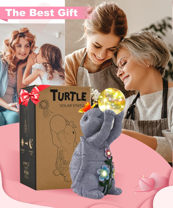 Decoratiune de gradina, terasa, balcon cu LED-uri si panou solar 26 cm, testoasa [2]