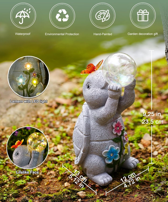 Decoratiune de gradina, terasa, balcon cu LED-uri si panou solar 26 cm, testoasa [3]