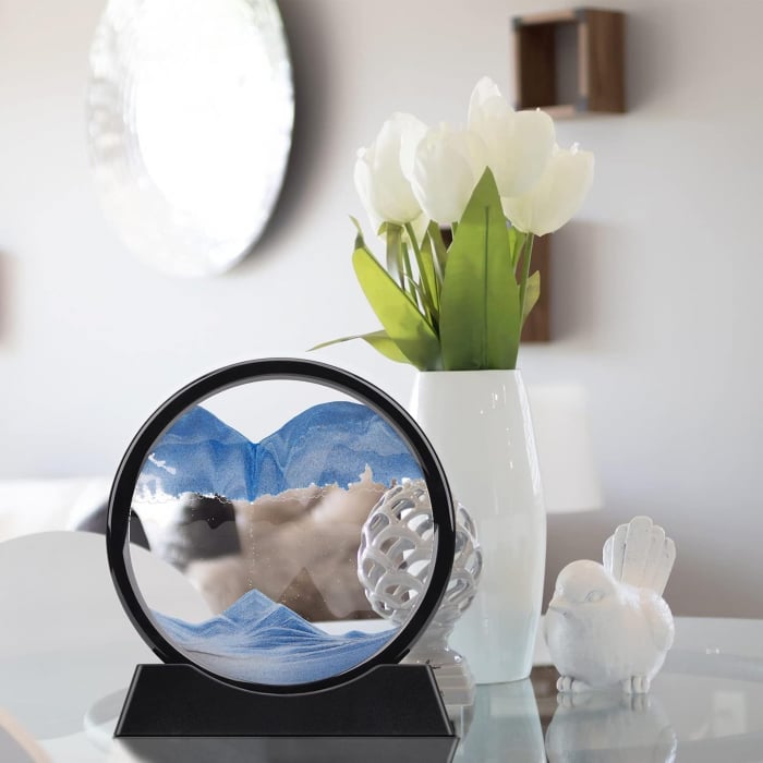 Decoratiune de masa rotativa 360° cu nisip albastru 3D 25.4 cm [5]
