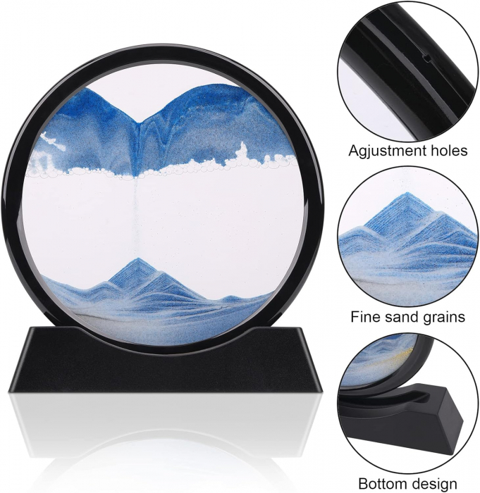 Decoratiune de masa rotativa 360° cu nisip albastru 3D 25.4 cm [2]