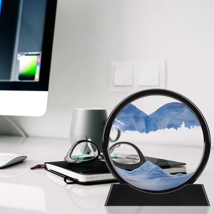 Decoratiune de masa rotativa 360° cu nisip albastru 3D 25.4 cm [6]