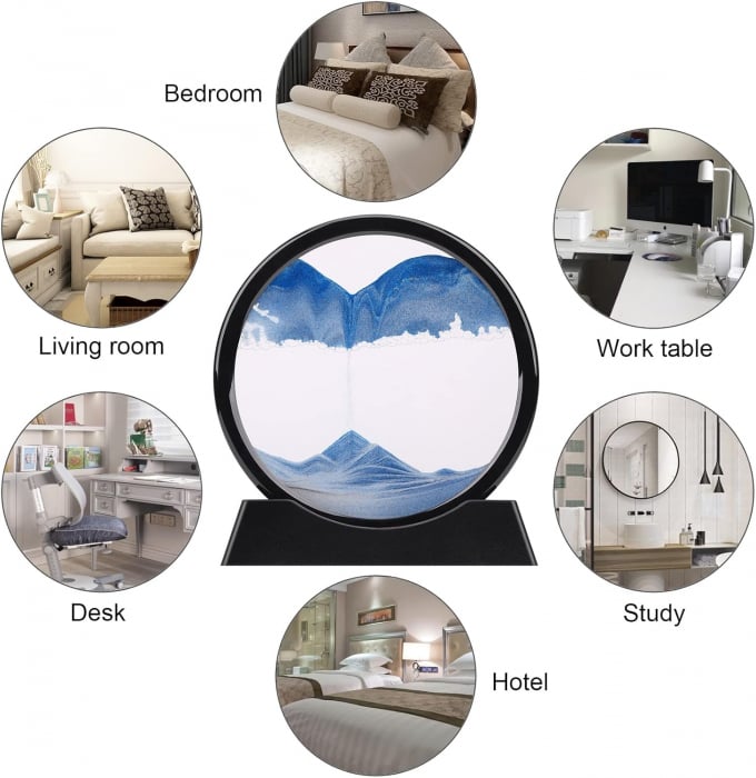 Decoratiune de masa rotativa 360° cu nisip albastru 3D 25.4 cm [3]