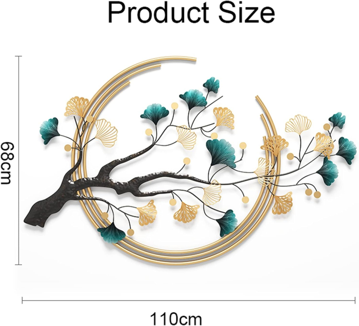 Arta murală metalică 3D frunză ginkgo handmade modern lux –decoratiune abstracta mare 110x68cm [5]