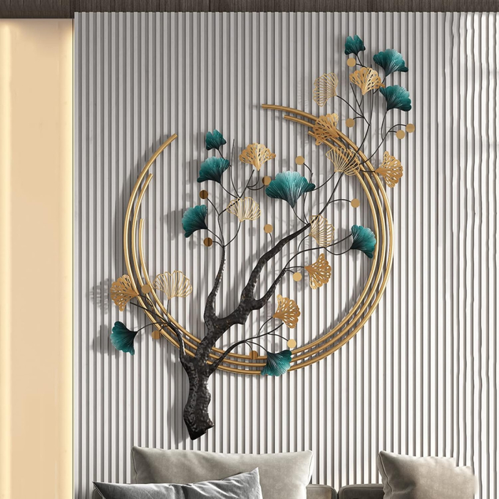 Arta murală metalică 3D frunză ginkgo handmade modern lux –decoratiune abstracta mare 110x68cm [4]