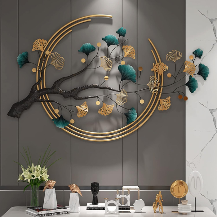 Arta murală metalică 3D frunză ginkgo handmade modern lux –decoratiune abstracta mare 110x68cm [6]