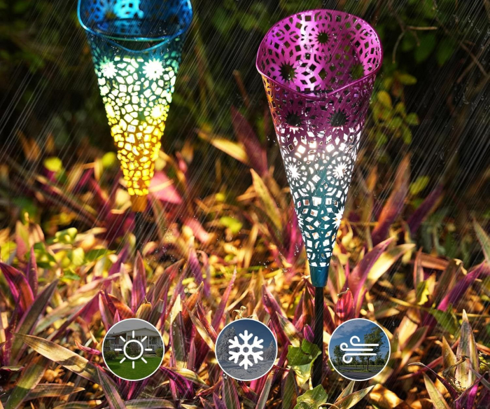 Decoratiuni metalice solare luminoase LED, set 2 cupe colorate [4]