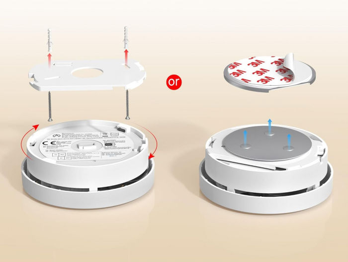 Detector de fum cu suport magnetic și baterie, conectabil la rețea, wireless, certificat TÜV conform DIN EN 14604 [7]