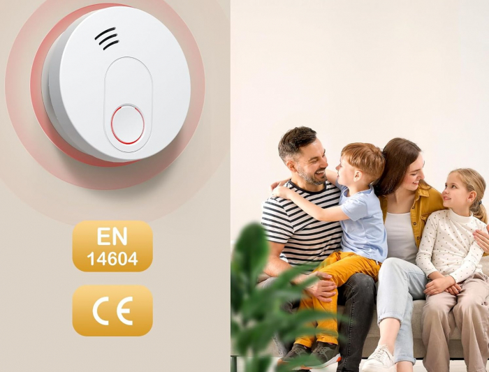 Detector de fum cu suport magnetic și baterie, conectabil la rețea, wireless, certificat TÜV conform DIN EN 14604 [2]