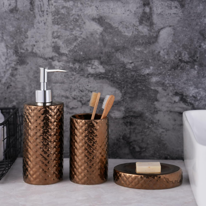Accesorii baie din ceramica, set dozator lichide, pahar, suport sapun [2]