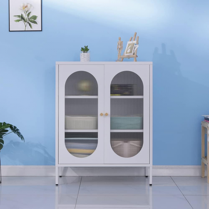 Dulap de metal cu picioare reglabile cu 2 usi si 3 rafturi Cream 90 x 80 x 35 cm [2]