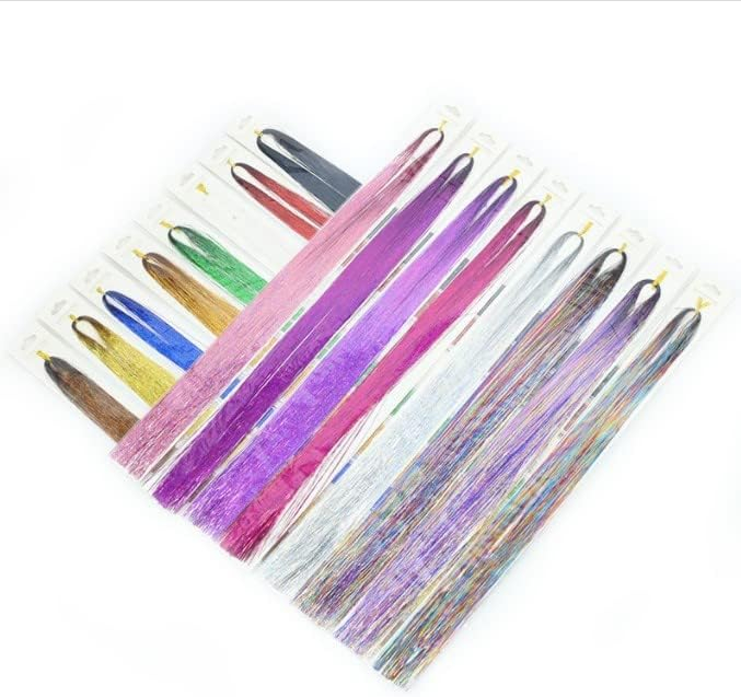 Șuvițe decorative pentru păr, Hair Tinsel, 14 culori, 94 cm, extensii colorate cu efect strălucitor [8]
