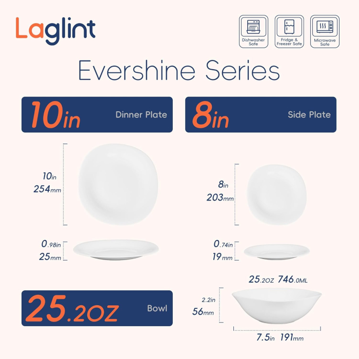 Set de veselă din sticlă opal 18 piese compatibile mașina de spălat vase și cuptor cu microunde [6]