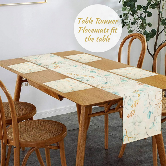 Fata de masa 30x180 cm cu 4 suporti farfurii model eucalipt [3]