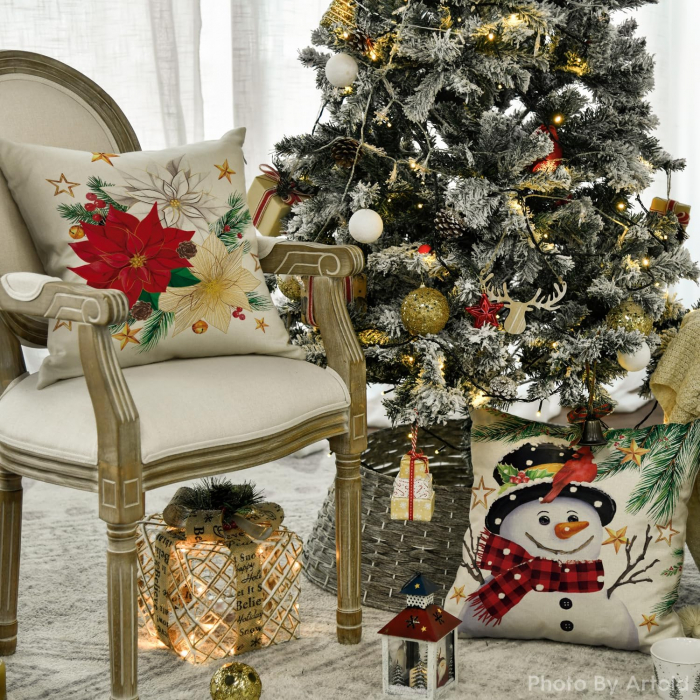 Fete de perini ornamentale, cu model de Sarbatori 45x45 cm set 4 bucati [3]