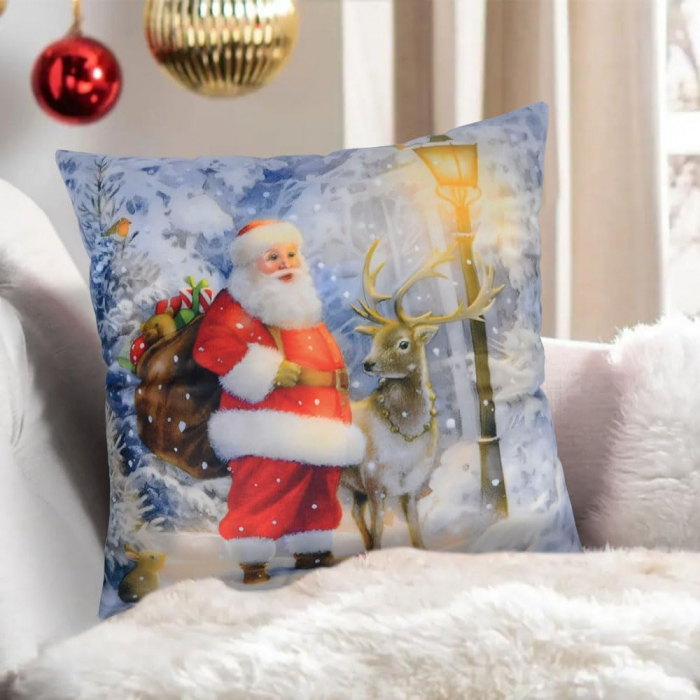 Fete de perini ornamentale, cu model de Craciun 45x45 cm set 4 bucati [8]