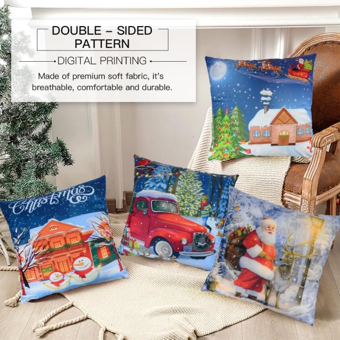 Fete de perini ornamentale, cu model de Craciun 45x45 cm set 4 bucati [3]
