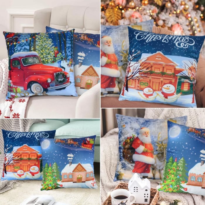 Fete de perini ornamentale, cu model de Craciun 45x45 cm set 4 bucati [6]