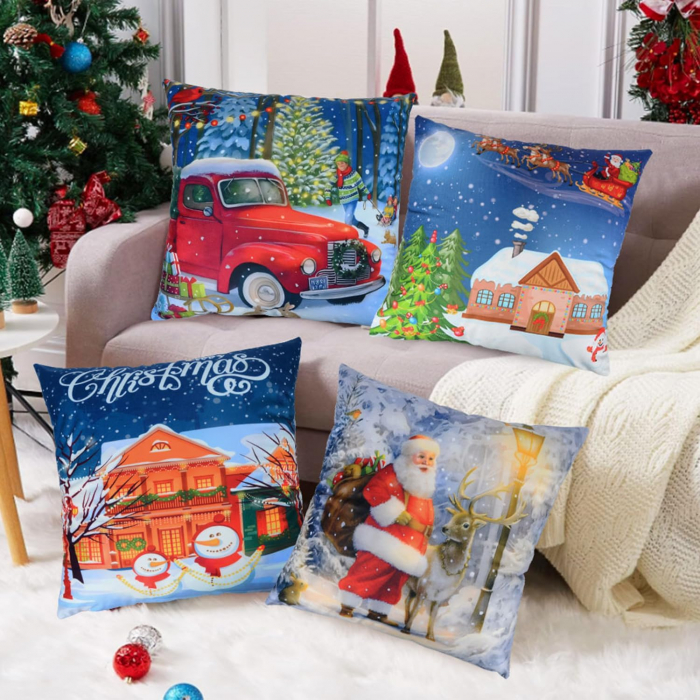Fete de perini ornamentale, cu model de Craciun 45x45 cm set 4 bucati [7]