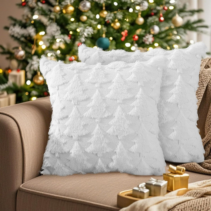 Fete de perini ornamentale, cu model de Brazi albi 45x45 cm set 2 bucati [6]