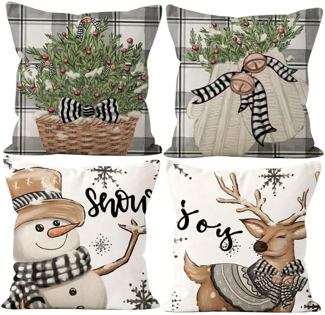 Fete de perini ornamentale, cu model de Om zapada 45x45 cm set 4 bucati [7]