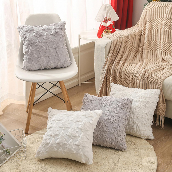 Fete de perini ornamentale, cu model de Brazi albi 45x45 cm set 2 bucati [4]