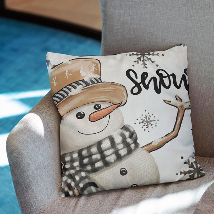 Fete de perini ornamentale, cu model de Om zapada 45x45 cm set 4 bucati [3]