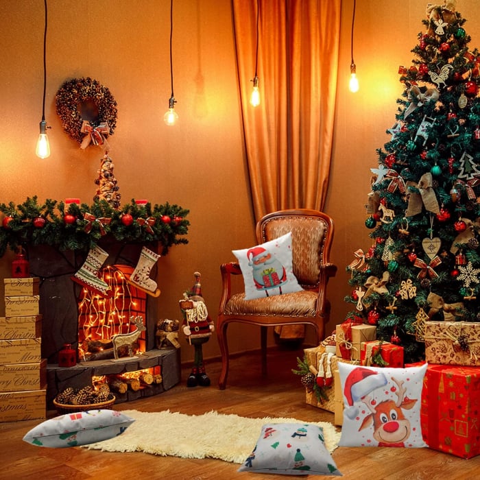 Fete de perini ornamentale, cu model de Mos, ren, oameni zapada 45x45 cm set 4 bucati [4]
