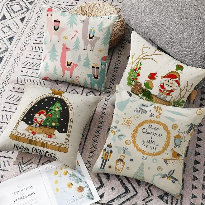 Fete de perini ornamentale, cu model de Craciun lame 45x45 cm set 4 bucati [2]