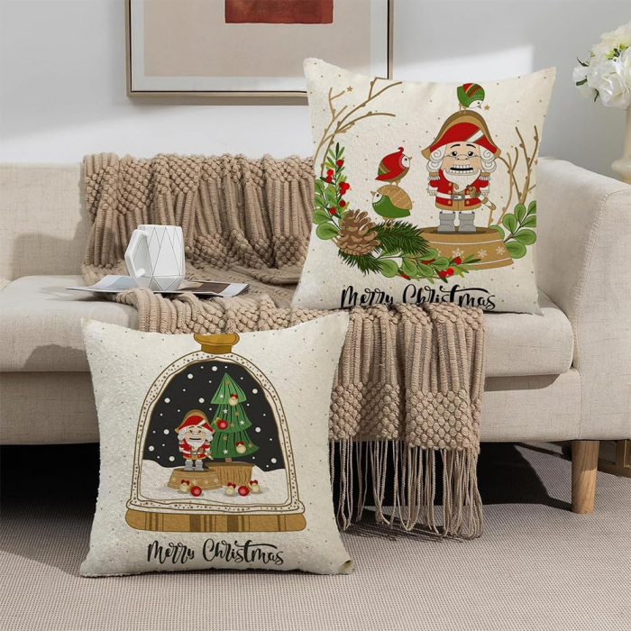 Fete de perini ornamentale, cu model de Craciun lame 45x45 cm set 4 bucati [5]