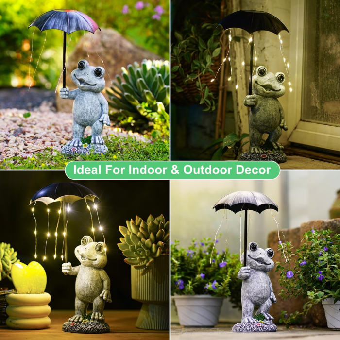 Figurină decorativă solara broscuta cu LED-uri, lumină caldă, rășină, alimentare pe baterii, cutie cadou [6]