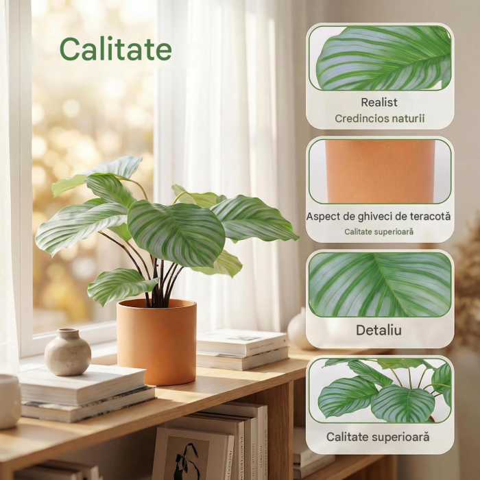 Plantă artificială frunză de măr 45cm 10 frunze realiste lucrată manual în ghiveci de lut – 45cm [4]