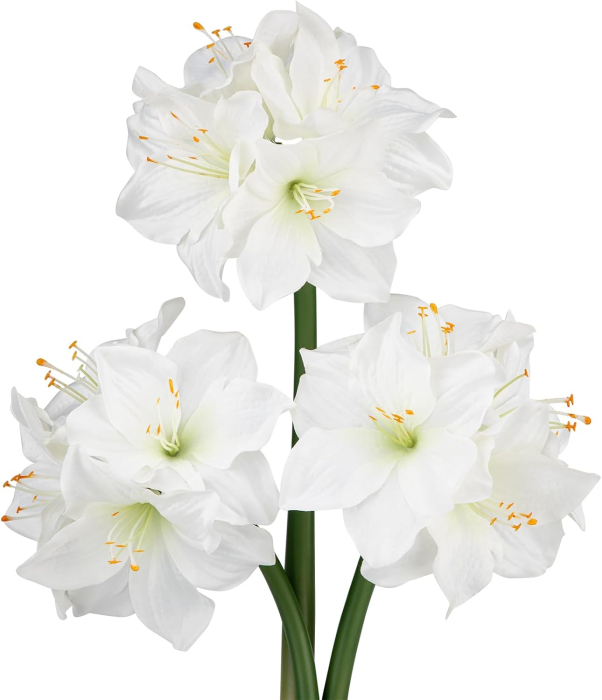 Flori ornamentale artificiale verzi cu alb , set 6 fire cu 4 capete de flori fiecare [1]