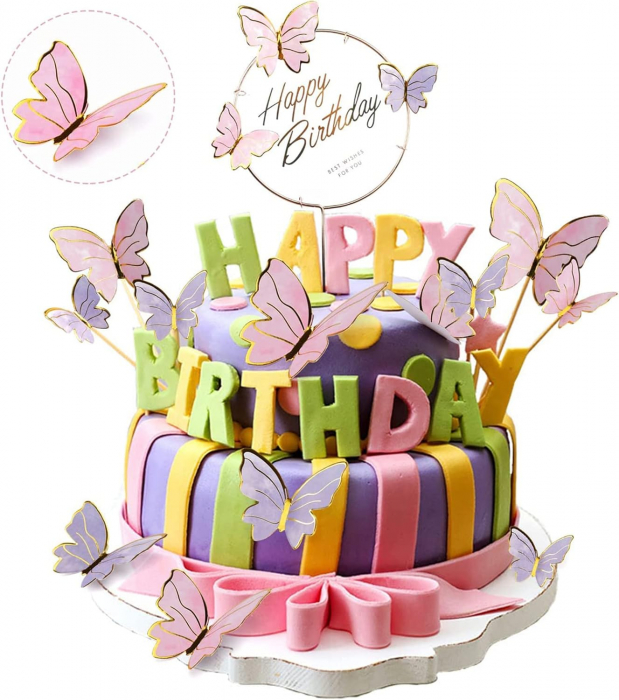 Fluturi colorati pentru decorare tort aniversar, set 20 bucati [7]
