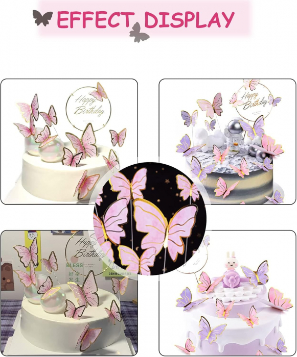 Fluturi colorati pentru decorare tort aniversar, set 20 bucati [4]