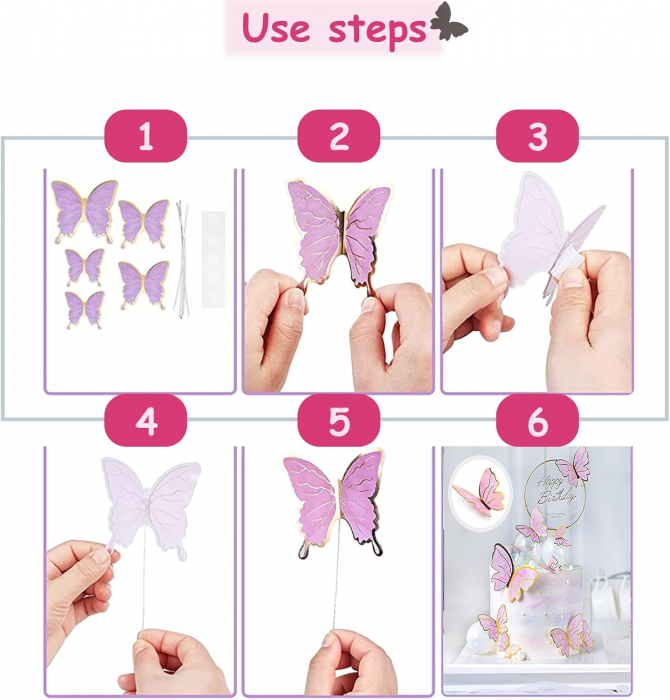 Fluturi colorati pentru decorare tort aniversar, set 20 bucati [3]