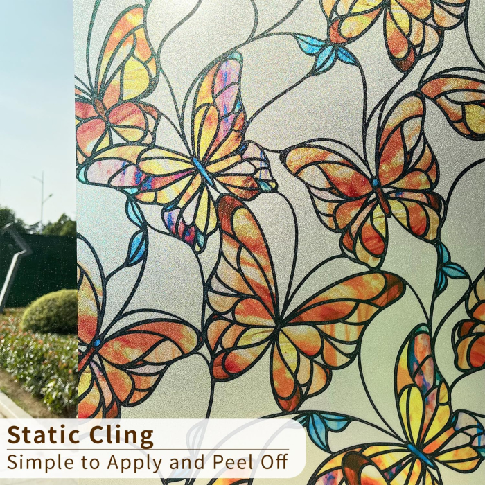Folie autoadeziva blurata pentru confidentialitate ferestre , blocant UV 30x300 cm fluturi colorati [5]