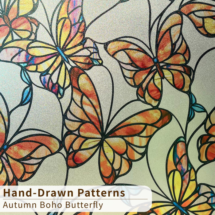 Folie autoadeziva blurata pentru confidentialitate ferestre , blocant UV 30x300 cm fluturi colorati [3]