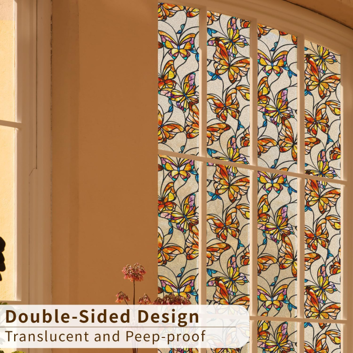 Folie autoadeziva blurata pentru confidentialitate ferestre , blocant UV 30x300 cm fluturi colorati [6]