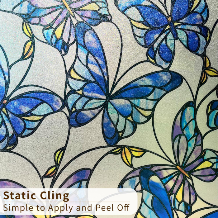 Folie autoadeziva blurata pentru confidentialitate ferestre , blocant UV 30x300 cm fluturi albastri [2]