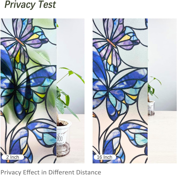 Folie autoadeziva blurata pentru confidentialitate ferestre , blocant UV 30x300 cm fluturi albastri [3]