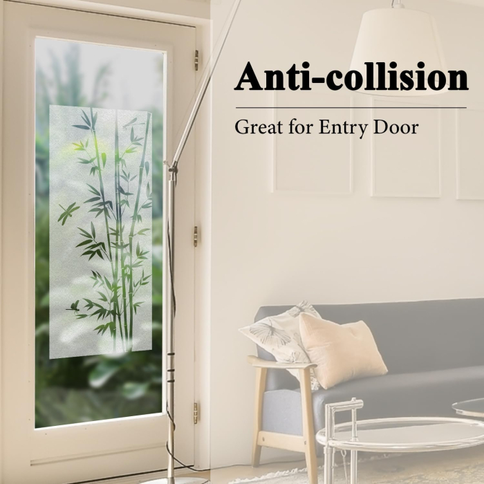 Folie autoadeziva blurata pentru confidentialitate ferestre , blocant UV 43x100 cm Bambus [4]