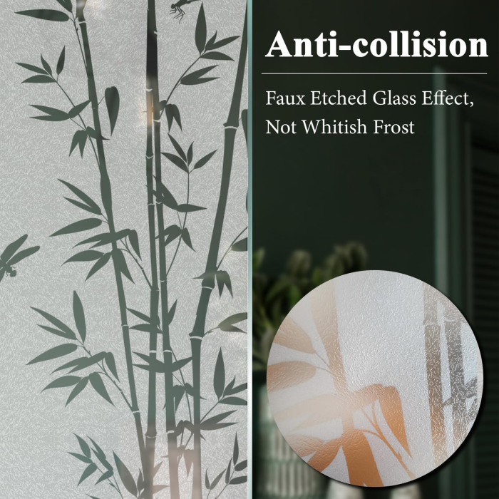 Folie autoadeziva blurata pentru confidentialitate ferestre , blocant UV 43x100 cm Bambus [2]