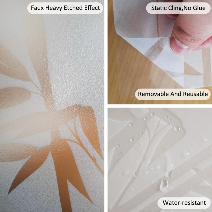 Folie autoadeziva blurata pentru confidentialitate ferestre , blocant UV 43x100 cm Bambus [6]