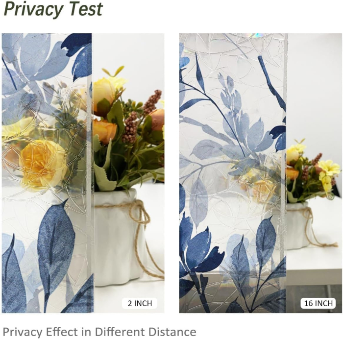 Folie autoadeziva blurata pentru confidentialitate ferestre , blocant UV 43x300 cm flori albastre [7]