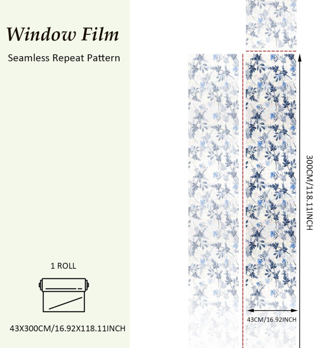 Folie autoadeziva blurata pentru confidentialitate ferestre , blocant UV 43x300 cm flori albastre [2]