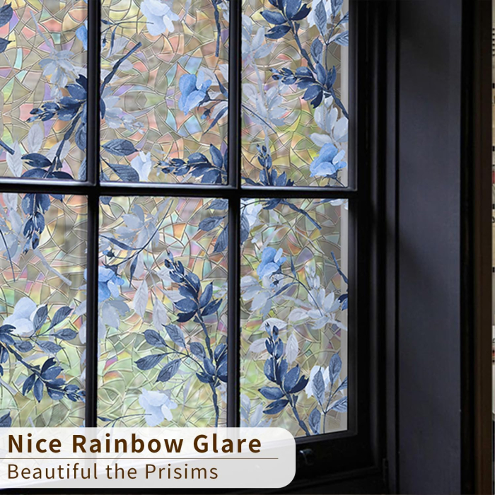 Folie autoadeziva blurata pentru confidentialitate ferestre , blocant UV 43x300 cm flori albastre [4]