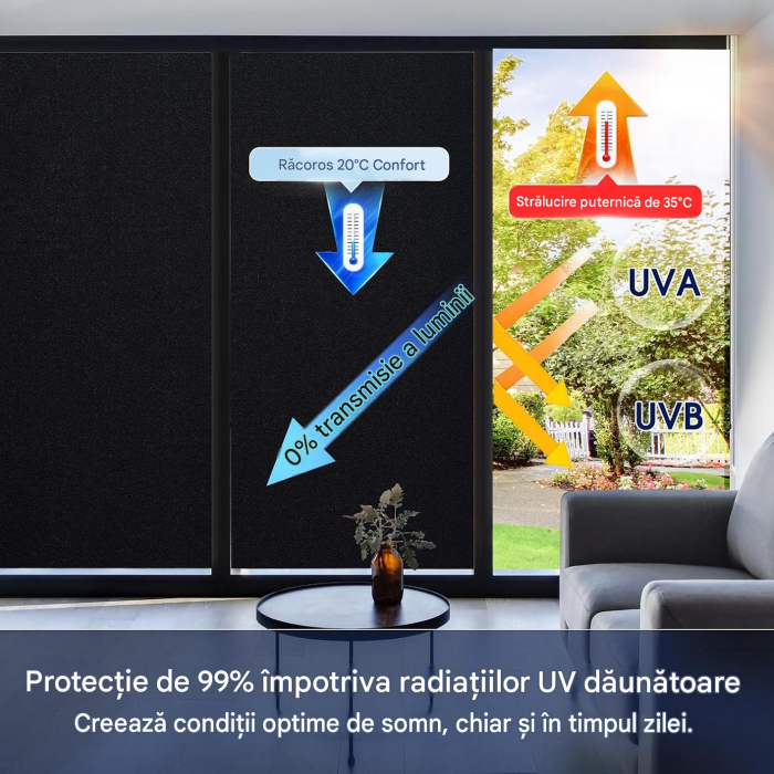 Folie autoadeziva neagra pentru confidentialitate ferestre , blocant UV 44.5x400 cm [3]